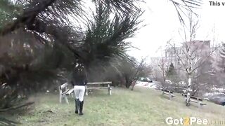 Blonde Enjoying A Messy Piss Outdoor