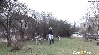 Blonde Enjoying A Messy Piss Outdoor