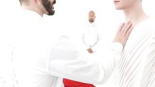 The young apprentice Ethan Tate got fucked simultaneously on his mouth and his boy ho