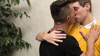 Twinks Jax Thirio and Troye Jacobs make out in bed with bodies intertwined and tongue