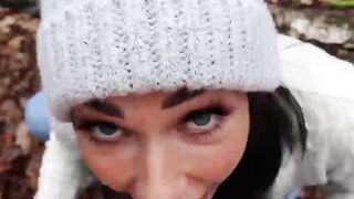 Freckled Teen SUCKS SWALLOWS in the Woods