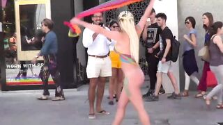 Body painted babe fucked in public
