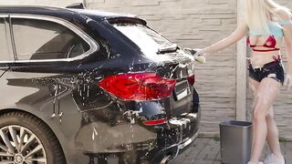 Titty fucking busty bikini car wash hottie