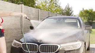 Titty fucking busty bikini car wash hottie