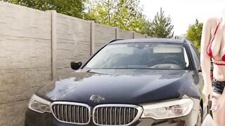 Titty fucking busty bikini car wash hottie