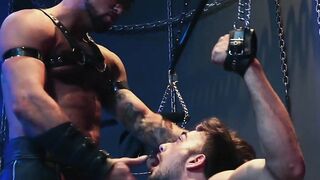 Mouth creampie for bound handsome submissive homosexual
