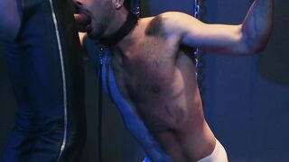 Mouth creampie for bound handsome submissive homosexual