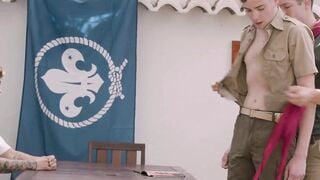 The twink scout Trent got spit-roasted by the scoutmaster Eddie Patrick and another t