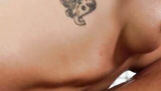 Beautiful massage gel covered pussy slides on dick