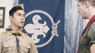 Muscular Eddie Patrick spank the young scout's ass before thrusting his long and meat