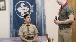 Muscular Eddie Patrick spank the young scout's ass before thrusting his long and meat