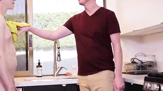 Twink Sage Roux cleans his wild stepdad Brody Kayman by sucking his dick
