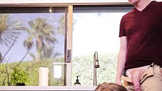 Twink Sage Roux cleans his wild stepdad Brody Kayman by sucking his dick