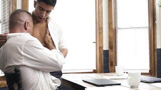 Latin boss gets a blowjob treat from big dick twink Milo Miles in his office
