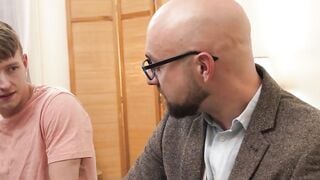 Young boy Noah White's ass was covered with cum as his father shots his load over him