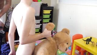 My twink stepson Dakota Lovell fucks a teddy bear while I penetrate his ass