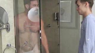 Joining my stepdad Kristofer Weston in the shower so I can suck his meat
