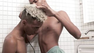 Twink twins Dante and Diego masturbate their cocks in the bathroom