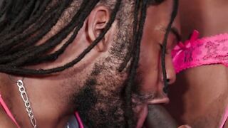 Black dude gets ass barebacked by hot shemale