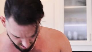 Bearded Derek Allen chokes Aaron Allen with his huge cock and oozing cum