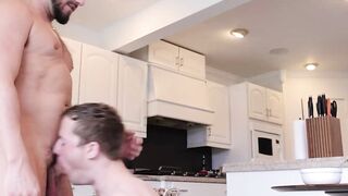 Bearded Derek Allen chokes Aaron Allen with his huge cock and oozing cum Hoe 2