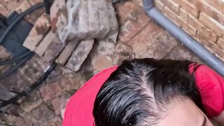 getting my dick blown after giving piss facial inside back alley