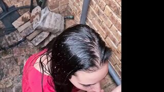 getting my dick blown after giving piss facial inside back alley