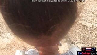 Outdoor oral sex from Thai 18 gf who finished it off at home