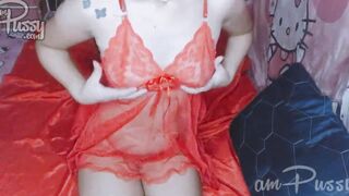 Masturbation of an amateur sluts into view-through underwear