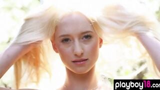 Petite blonde 19 yo Lauren Ash with tiny hooters loves nude activities