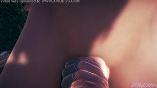 Genshin Impact Cartoon - Eula into a three-way fellatio with cum inside her titties and mouth - Cartoon manga game animated
