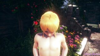 Genshin Impact Cartoon - Eula into a three-way fellatio with cum inside her titties and mouth - Cartoon manga game animated
