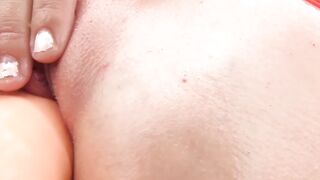 Beauty blonde masturbates first with a huge vibrator and then with a long baseball bat until reaching orgasm