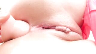 Beauty blonde masturbates first with a huge vibrator and then with a long baseball bat until reaching orgasm