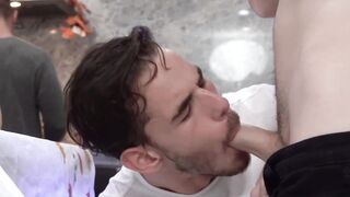 Hunky stepdad facializes and barebacks stepsons in threesome