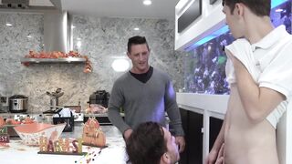 Hunky stepdad facializes and barebacks stepsons in threesome