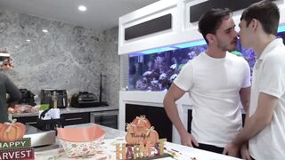 Hunky stepdad facializes and barebacks stepsons in threesome