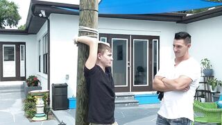 Stepson cum sprayed after hardcore bareback stepdad drilling