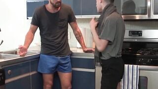 Cute twink bareback doggystyle ravaged by tattooed stepdad