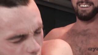 Cute twink bareback doggystyle ravaged by tattooed stepdad