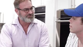 Bearded step daddy raw penetrates his stepson missionary style