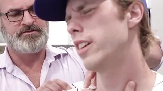 Bearded step daddy raw penetrates his stepson missionary style