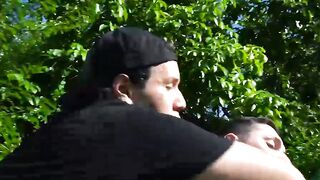 Helpless young man raw impaled by his stepdad outdoors Hoe 2
