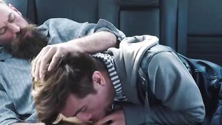 Step daddy bare impales his stepson doggy style while in the car