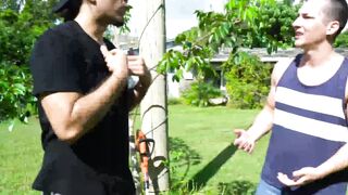 Bound stepson gets raw fucked by his hunky stepdad outdoors Hoe 2