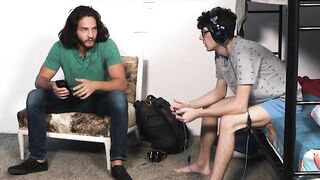 Nerdy gay teen has breeding threesome with stepfamily