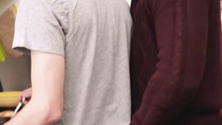 Sexy blond twink riding his stepdads fat cock and cumming