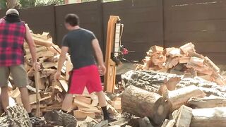 Lumberjack stepdad fucks a family friend in heated threesome