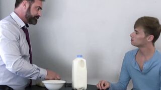 Tired stepdaddy comes home from work and fucks stepson