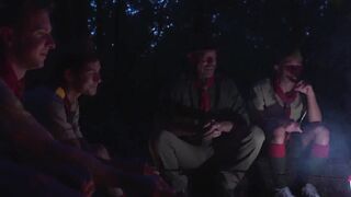 Scoutmasters Ace Banner and Adam Snow bang the two young twinks in the tent